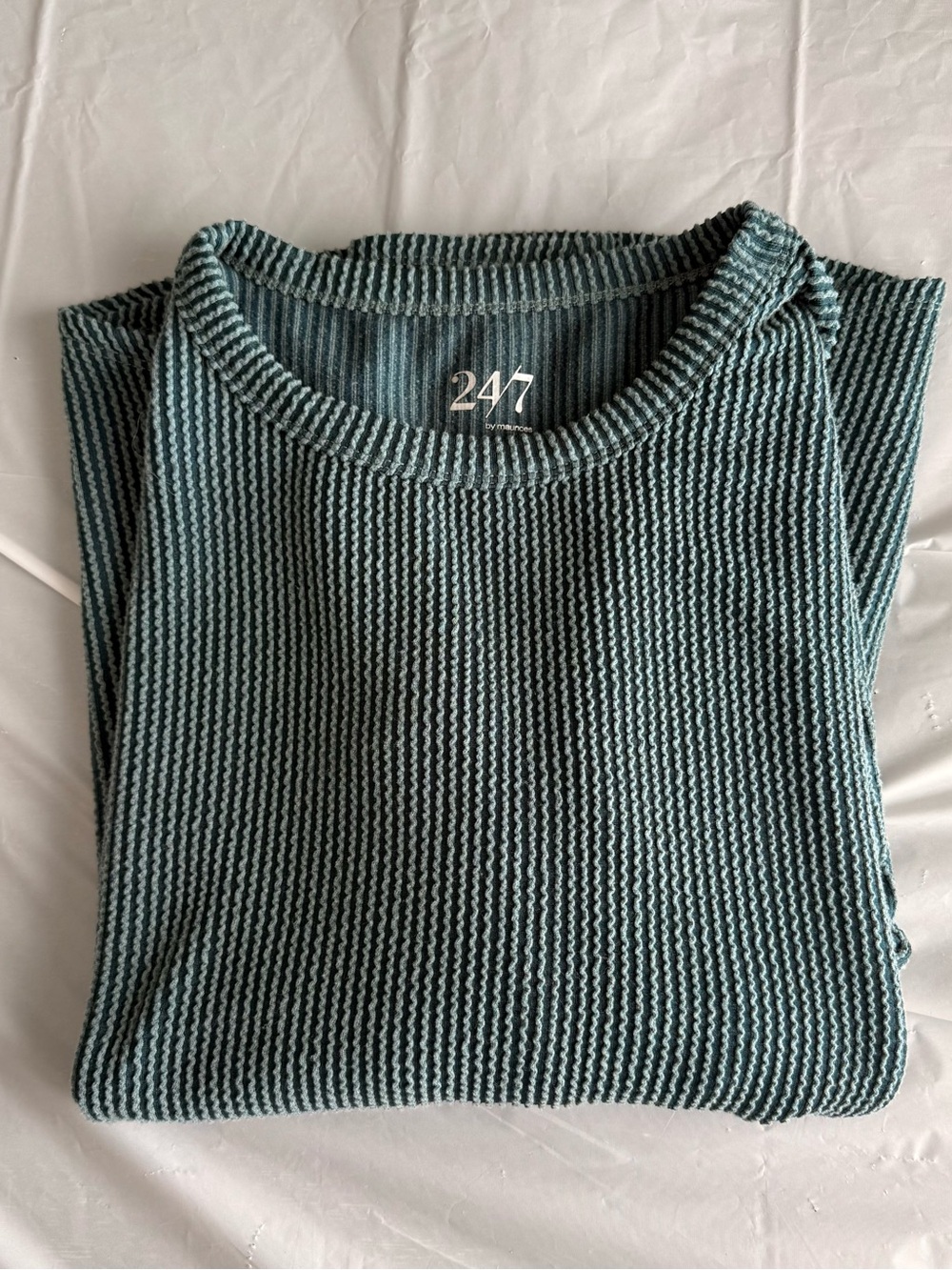 Maurices Women's Teal Striped Ribbed Crewneck